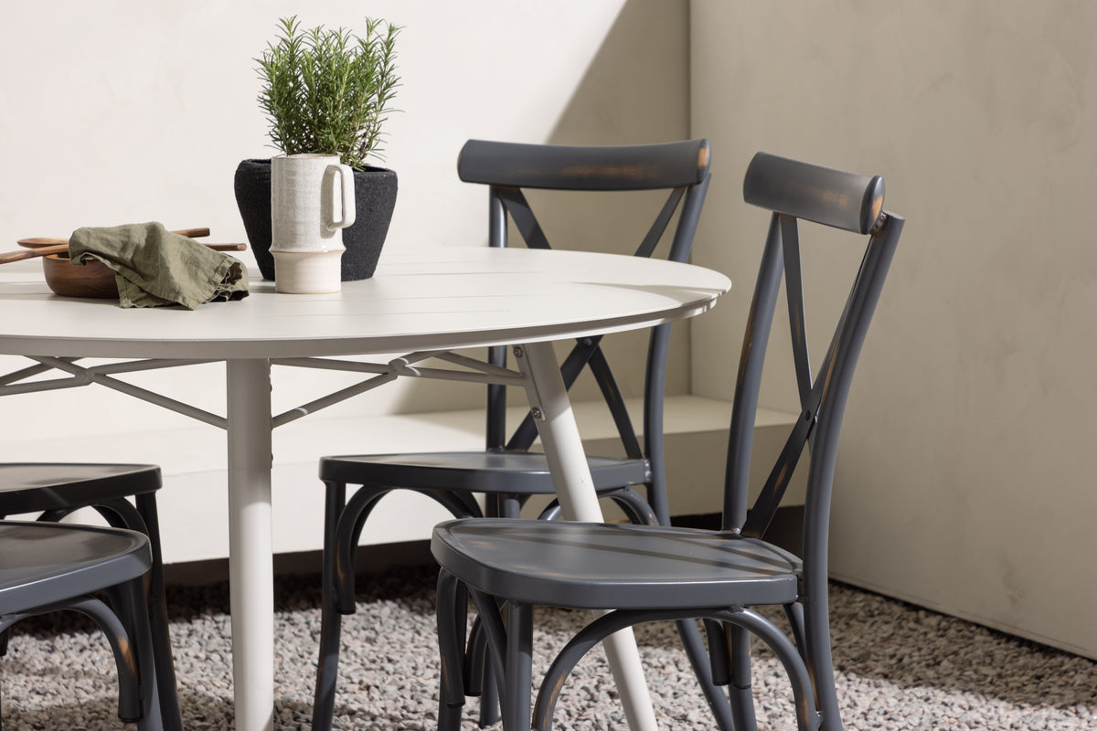 Rundt spisebord 120 Beige + Spisebordsstol 2-pak Mørkegrå