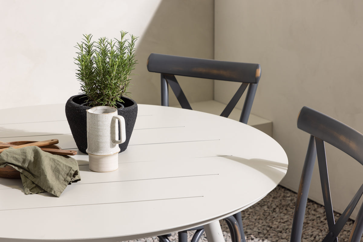 Rundt spisebord 120 Beige + Spisebordsstol 2-pak Mørkegrå