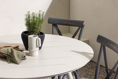 Rundt spisebord 120 Beige + Spisebordsstol 2-pak Mørkegrå