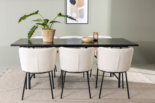 Rektangulært spisebord 200 x 90 Sort + Spisebordsstol 2-pak Hvid