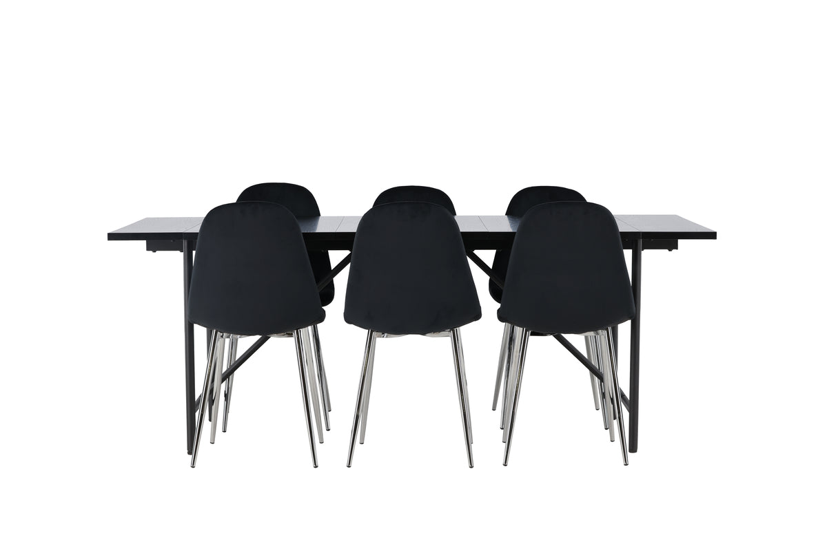 Rektangulært spisebord 200 x 90 Sort + Spisebordsstol 2-pak Sort