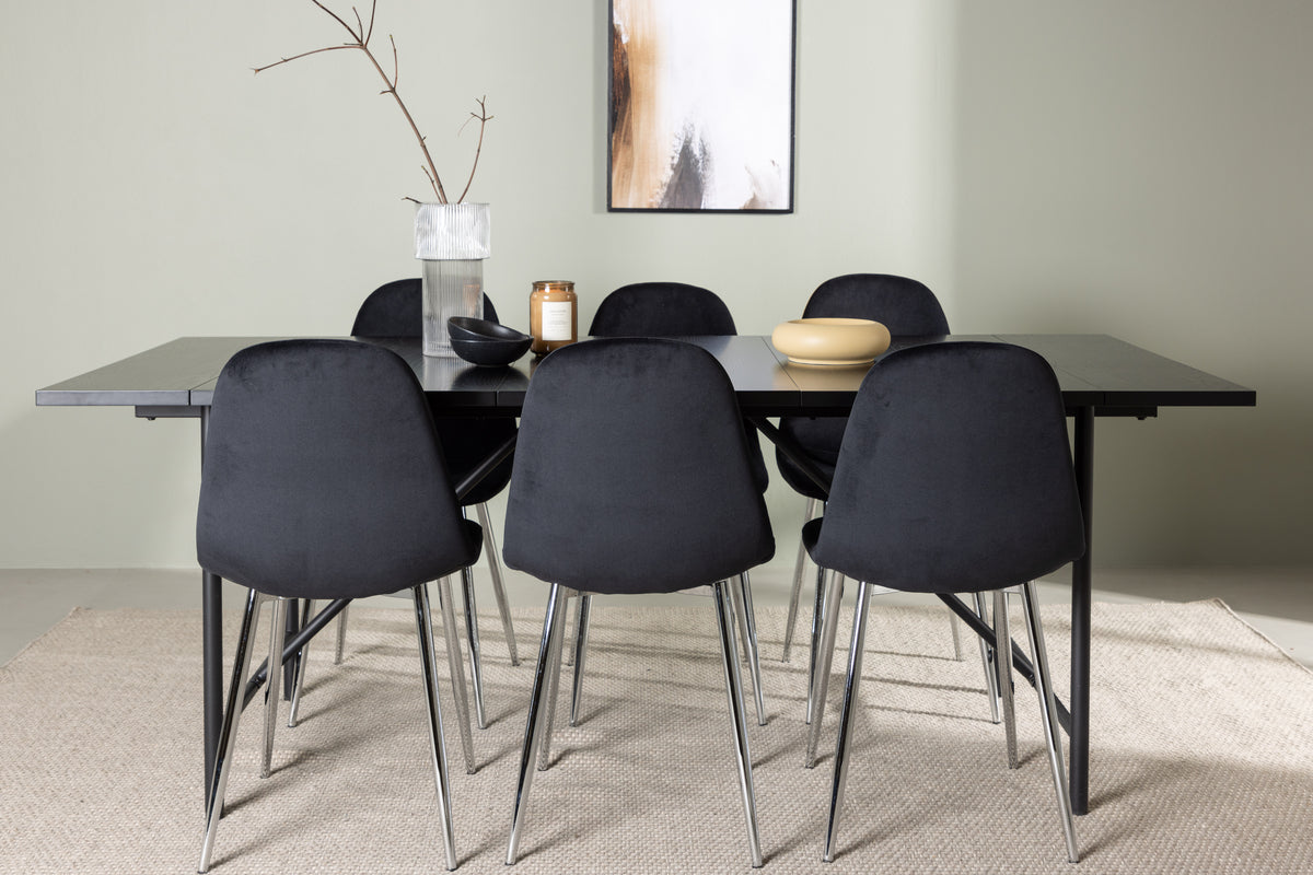 Rektangulært spisebord 200 x 90 Sort + Spisebordsstol 2-pak Sort