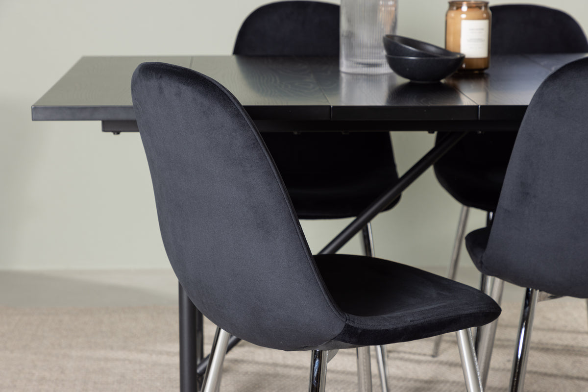 Rektangulært spisebord 200 x 90 Sort + Spisebordsstol 2-pak Sort