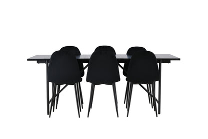 Spisebordsstol 2-pak Sort + Rektangulært spisebord 200 x 90 Sort