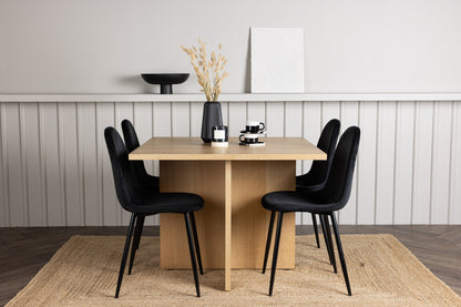 Spisebordsstol 2-pak Sort + Rektangulært Spisebord 100 x 100 Natur