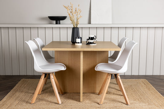 Leo & Zeno Rektangulært Spisebord 100 x 100 Lysgrå + Spisebordsstole 2-pak Hvid