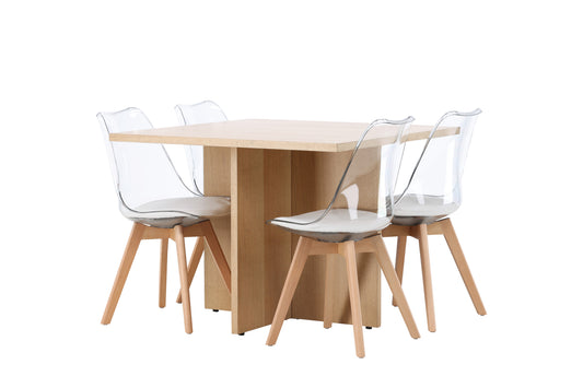 Spisebordsstol 2-pak Natur + Rektangulært Spisebord 100 x 100 Natur