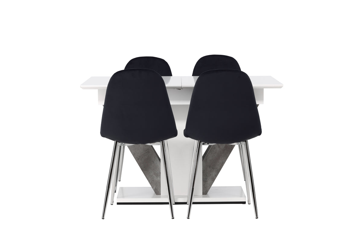 Rektangulært spisebord 120 x 80 Hvid + Spisebordsstol 2-pak Sort