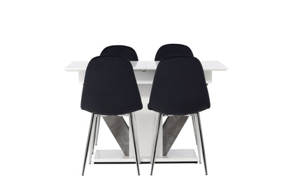 Rektangulært spisebord 120 x 80 Hvid + Spisebordsstol 2-pak Sort