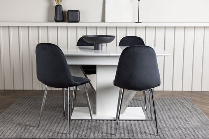Rektangulært spisebord 120 x 80 Hvid + Spisebordsstol 2-pak Sort