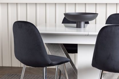 Rektangulært spisebord 120 x 80 Hvid + Spisebordsstol 2-pak Sort