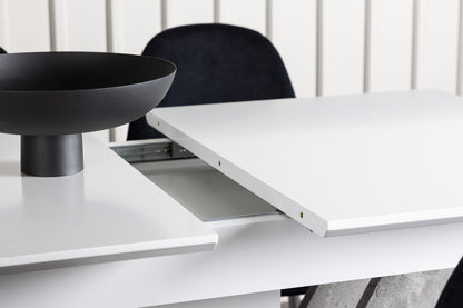 Rektangulært spisebord 120 x 80 Hvid + Spisebordsstol 2-pak Sort