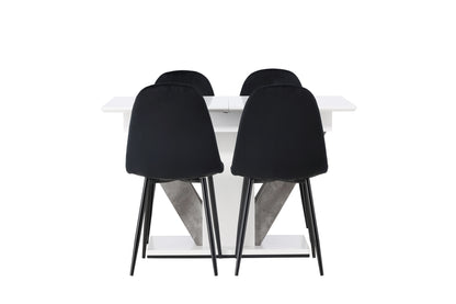 Spisebordsstol 2-pak Sort + Rektangulært Spisebord 120 x 80 Hvid