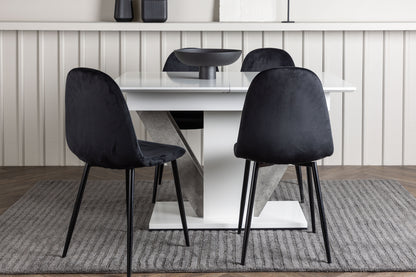 Spisebordsstol 2-pak Sort + Rektangulært Spisebord 120 x 80 Hvid