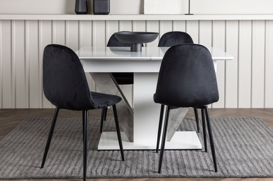 Spisebordsstol 2-pak Sort + Rektangulært Spisebord 120 x 80 Hvid