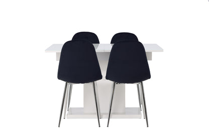 Rektangulært spisebord 120 x 90 Hvid + Spisebordsstol 2-pak Sort