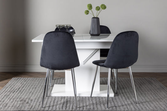 Rektangulært spisebord 120 x 90 Hvid + Spisebordsstol 2-pak Sort