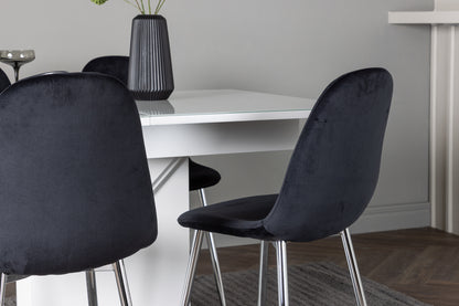 Rektangulært spisebord 120 x 90 Hvid + Spisebordsstol 2-pak Sort