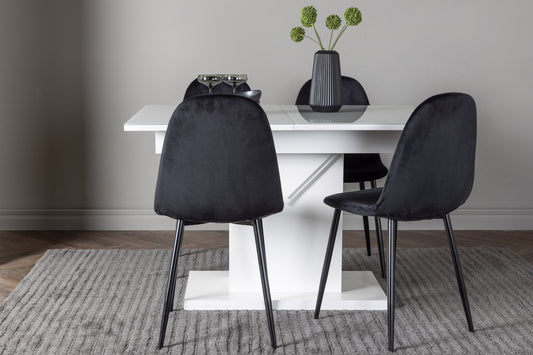 Spisebordsstol 2-pak Sort + Rektangulært Spisebord 120 x 90 Hvid