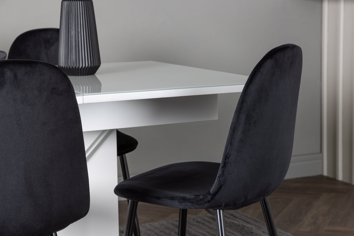 Spisebordsstol 2-pak Sort + Rektangulært Spisebord 120 x 90 Hvid