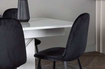 Spisebordsstol 2-pak Sort + Rektangulært Spisebord 120 x 90 Hvid