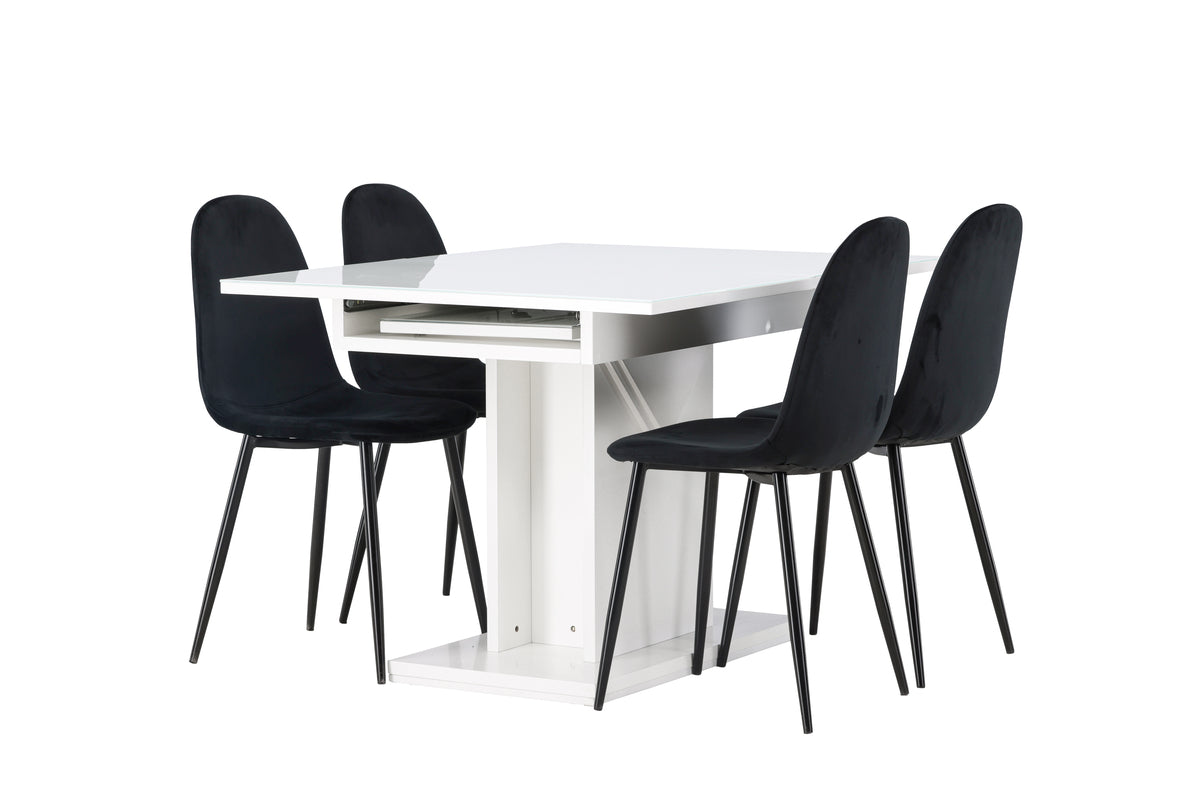 Spisebordsstol 2-pak Sort + Rektangulært Spisebord 120 x 90 Hvid