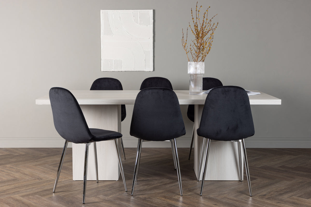 Spisebordsstol 2-pak Sort + Rektangulært spisebord 200 x 90 Hvid