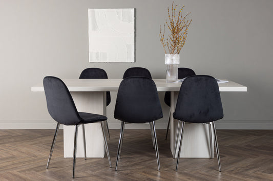 Spisebordsstol 2-pak Sort + Rektangulært spisebord 200 x 90 Hvid