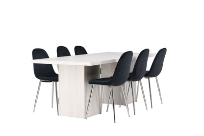 Spisebordsstol 2-pak Sort + Rektangulært spisebord 200 x 90 Hvid