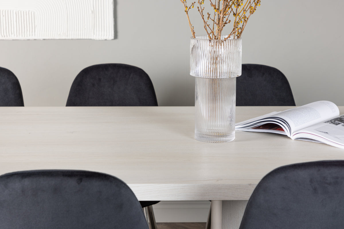 Spisebordsstol 2-pak Sort + Rektangulært spisebord 200 x 90 Hvid