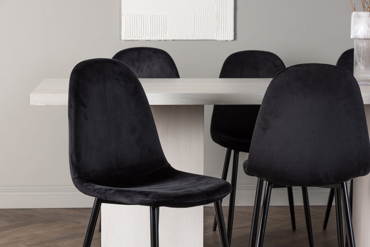 Spisebordsstol 2-pak Sort + Rektangulært spisebord 200 x 90 Hvid