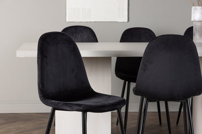 Spisebordsstol 2-pak Sort + Rektangulært spisebord 200 x 90 Hvid