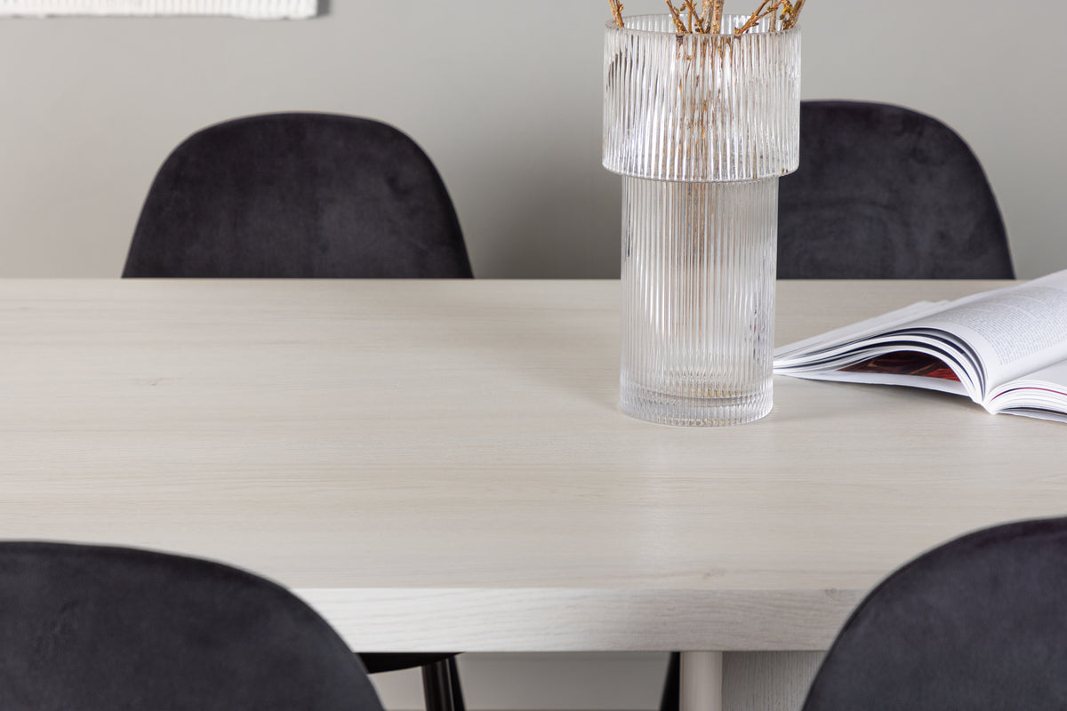 Spisebordsstol 2-pak Sort + Rektangulært spisebord 200 x 90 Hvid