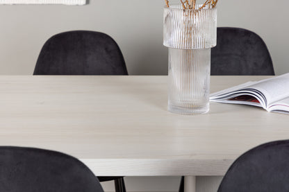 Spisebordsstol 2-pak Sort + Rektangulært spisebord 200 x 90 Hvid