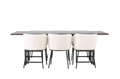 Rektangulært spisebord 220 x 100 Mocca + Spisebordsstol 2-pak Hvid