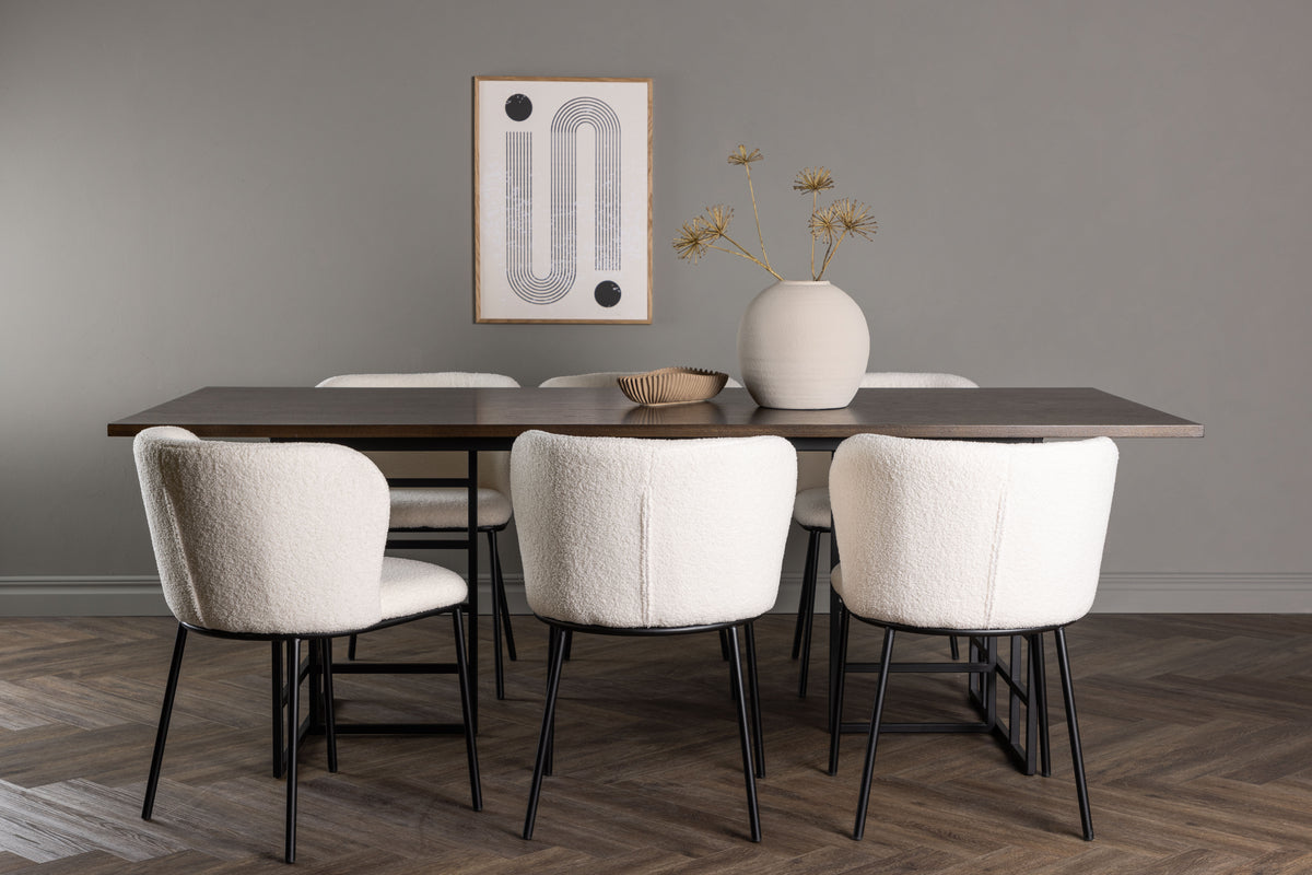 Rektangulært spisebord 220 x 100 Mocca + Spisebordsstol 2-pak Hvid