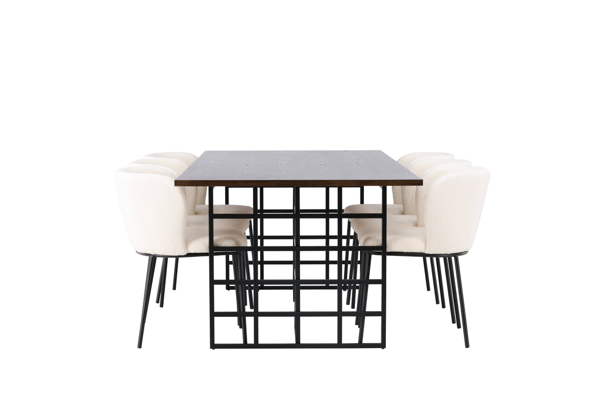 Rektangulært spisebord 220 x 100 Mocca + Spisebordsstol 2-pak Hvid