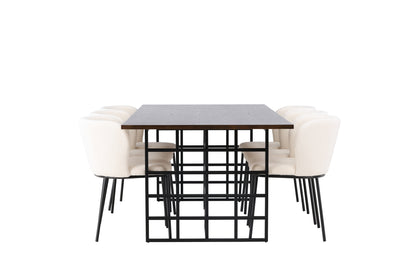 Rektangulært spisebord 220 x 100 Mocca + Spisebordsstol 2-pak Hvid