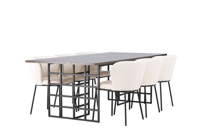 Rektangulært spisebord 220 x 100 Mocca + Spisebordsstol 2-pak Hvid