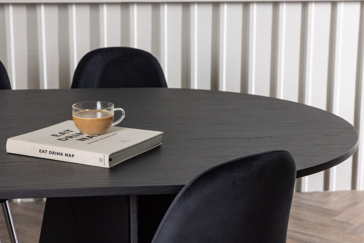 Oval Spisebord 230 x 115 Sort + Spisestol 2-pak Sort