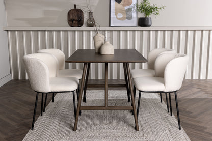 Rektangulært spisebord 120 x 80 mørkebrun + spisebordsstol 2-pak hvid