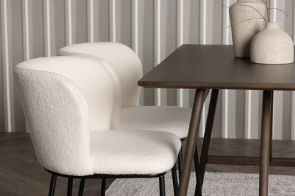 Rektangulært spisebord 120 x 80 mørkebrun + spisebordsstol 2-pak hvid