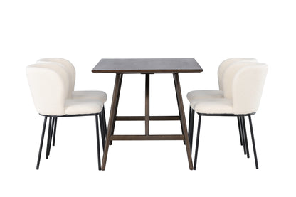 Rektangulært spisebord 120 x 80 mørkebrun + spisebordsstol 2-pak hvid