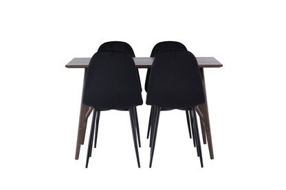 Spisebordsstol 2-pak Sort + Rektangulært Spisebord 120 x 80 Mørkebrun