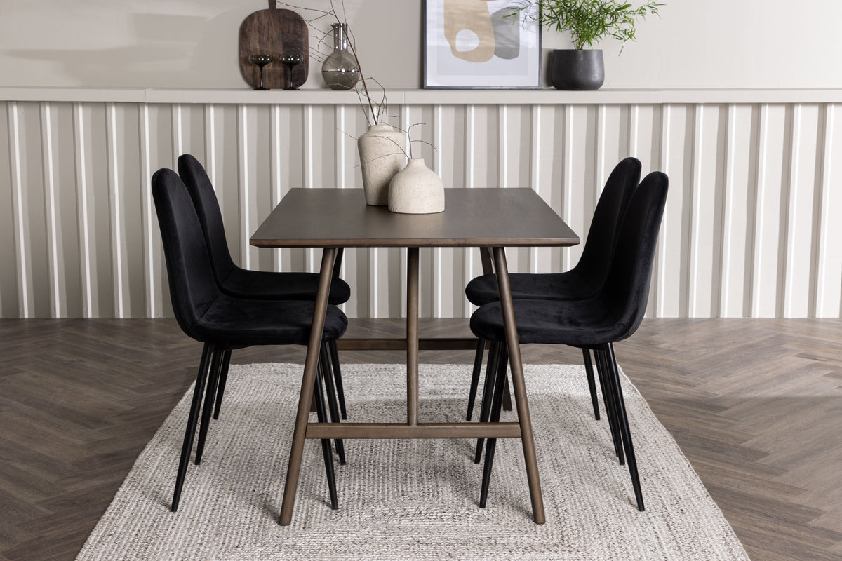 Spisebordsstol 2-pak Sort + Rektangulært Spisebord 120 x 80 Mørkebrun