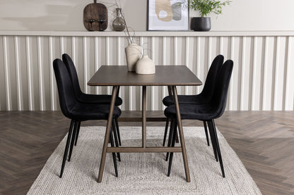 Spisebordsstol 2-pak Sort + Rektangulært Spisebord 120 x 80 Mørkebrun