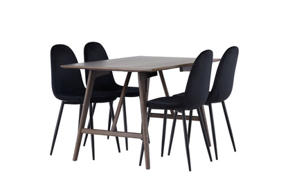 Spisebordsstol 2-pak Sort + Rektangulært Spisebord 120 x 80 Mørkebrun