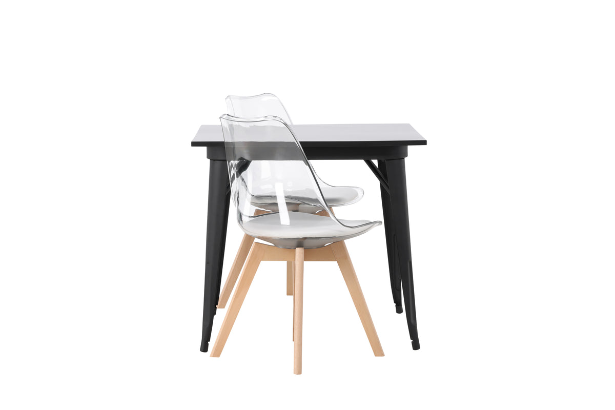 Rektangulært spisebord 80 x 80 Sort + Spisestol 2-pak Natur