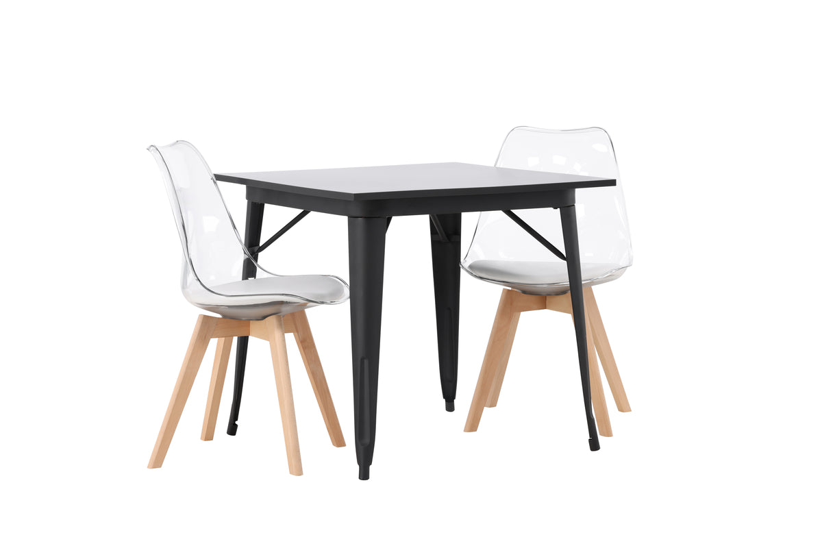 Rektangulært spisebord 80 x 80 Sort + Spisestol 2-pak Natur