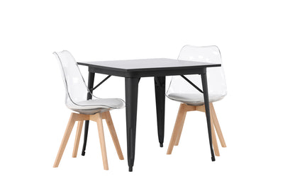 Rektangulært spisebord 80 x 80 Sort + Spisestol 2-pak Natur